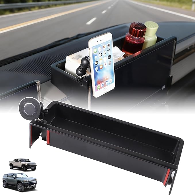 for Hummer EV Accessories Center Console Dashboard Storage Tray Aluminum Phone Holder Mount,360 Degree Rotatable Phone Holder Stand Dash Box Organizer for Hummer EV SUV Pickup 2022-2024 2025 2026 (F)