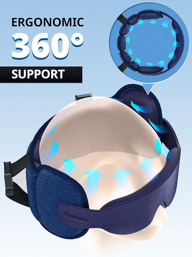 Travel Pillows for Airplanes, Airplane Pillow with Sleep Eye Mask, Comfortable Travel Essentials for Long Flight, Car Trip, 360° Headrest, Royal Blue