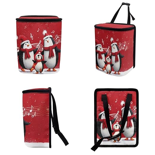 1.2 Gallons Car Trash Cans, Christmas Penguins Car Trash Can Small, Adjustable Hanging for Tail of Console/Back of Seat, Odor-Free with Zipper Leak-Proof Lid Design, Mini Size for Convenience