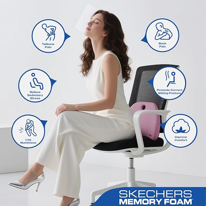 Skechers Lumbar Support Pillow for Office Chair,Memory Foam Lumbar Pillow,Lower Back Pain Relief Lumbar Pillow,Ergonomic Design Back Support Pillow for Office Chair,Car,Home,Travel,Purple