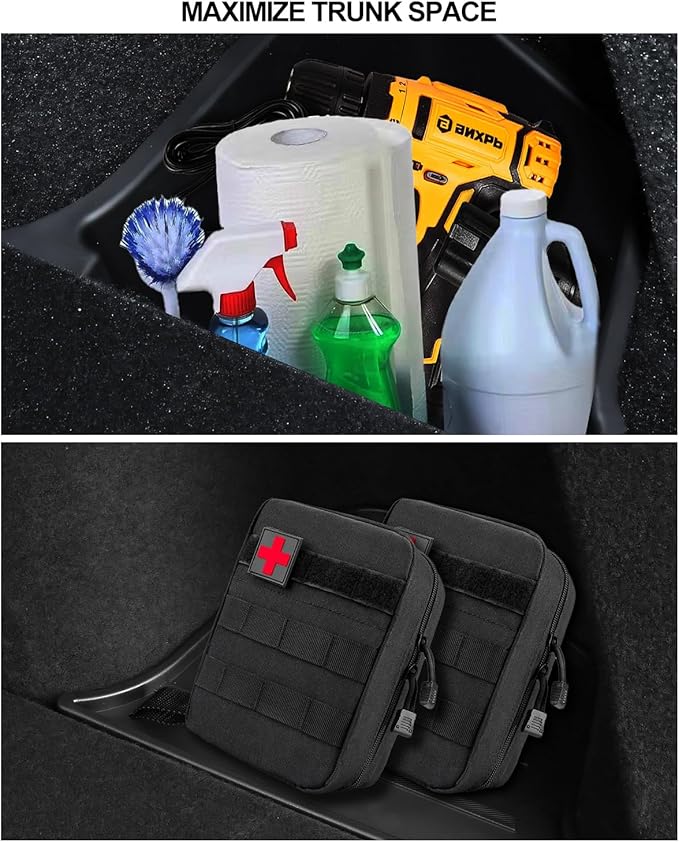 for Tesla Trunk Storage Bins Model Y Juniper 2026 2025 Refresh Rear Organizer with Lid Trunk Side Storage Box Model Y Interior Accessories TPE Waterproof Cargo Storage Bins Black 2PCS