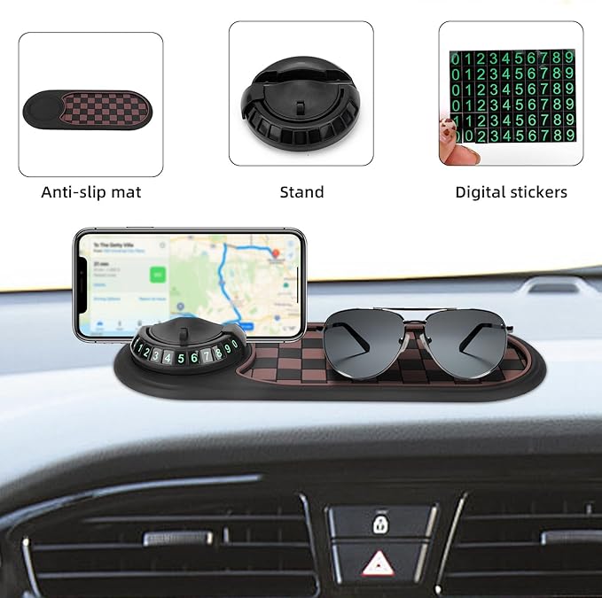 Multifunctional Car Anti-Slip Mat with Phone Holder, 360°Rotatable Mobile Phone Holder Anti Slip Pad for Car Dashboard Keys Sunglasses Gadgets Storage