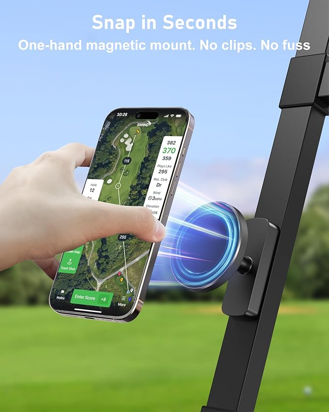 Magnetic Golf Cart Phone Holder, Phone Mount Compatible with MagSafe iPhone 12-17, 20X N52 Dual Magnets, Cradle-Free, Fits EZGO/Club Car/Yamaha/Icon, Golf Cart Accessories for Men, Gifts for Golfers