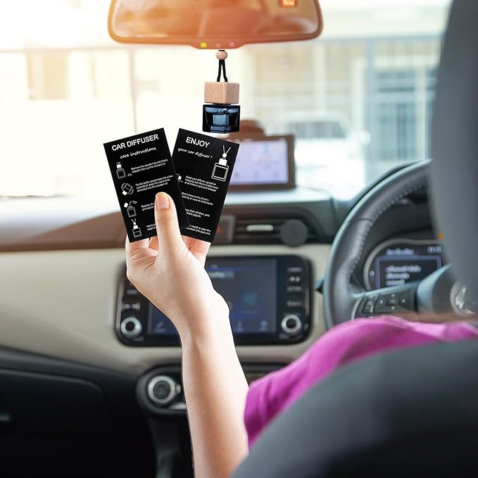 100 Sets Car Diffuser Bottles Empty Bulk Hanging Car Air Freshener Diffuser Bottles Bulk Glass Perfume Holder with Instruction Cards for Essential Oil Fragrance Pendant(Square,Black)