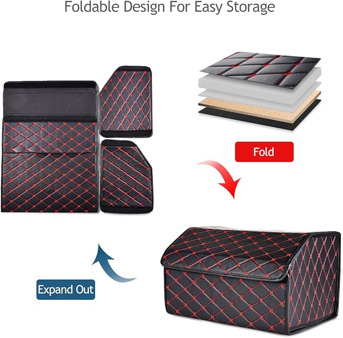 Ergocar Car Trunk Organizer Luxury Foldable Car Boot Tidy Storage Box Waterproof PU Car Boot Storage Organiser for Car/SUV/Truck/Auto (Upgrade Mocha-M)