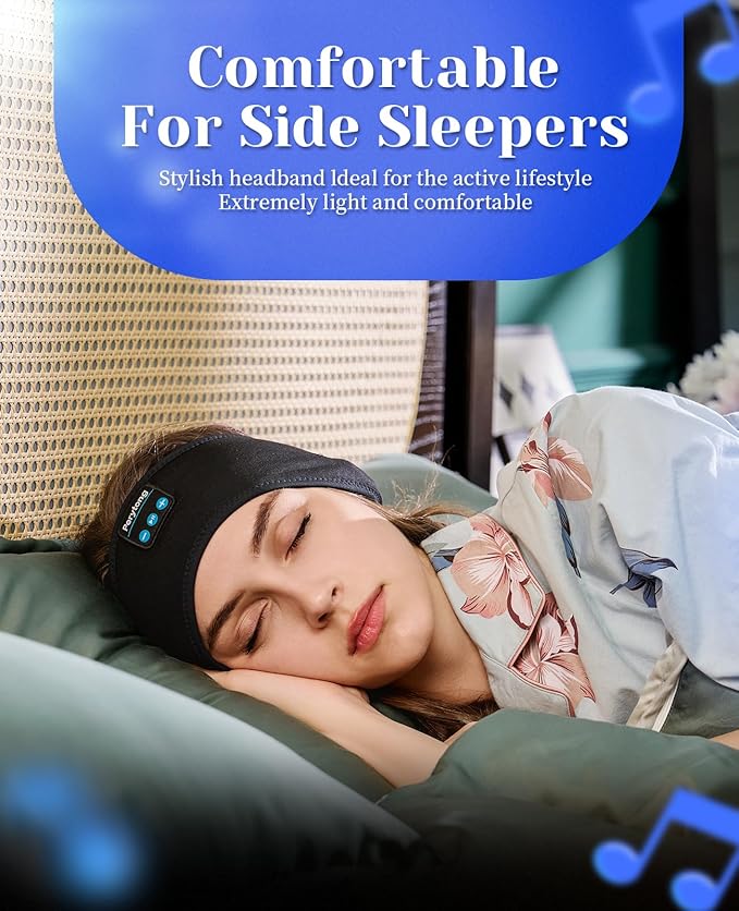 Perytong Sleep Headphones Wireless, Bluetooth Sports Headband Headphones with Ultra-Thin HD Stereo Speakers Perfect for Sleeping,Workout,Jogging,Yoga,Insomnia, Air Travel, Meditation (Black)
