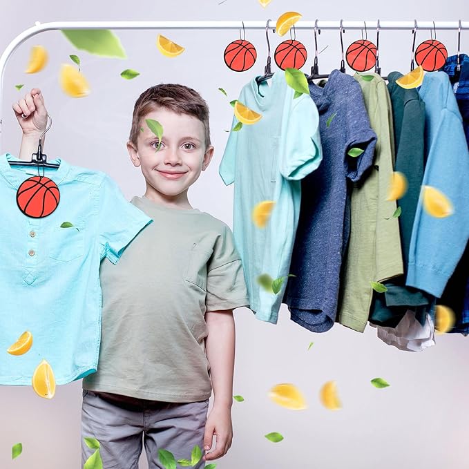 12 Pcs Car Air Freshener Hanging Long Lasting Scent Gift for Sport Lover Automotive Freshener Aromatherapy Tablet Rearview Mirror Interior Accessories Locker Office Home Decoration(Basketball)