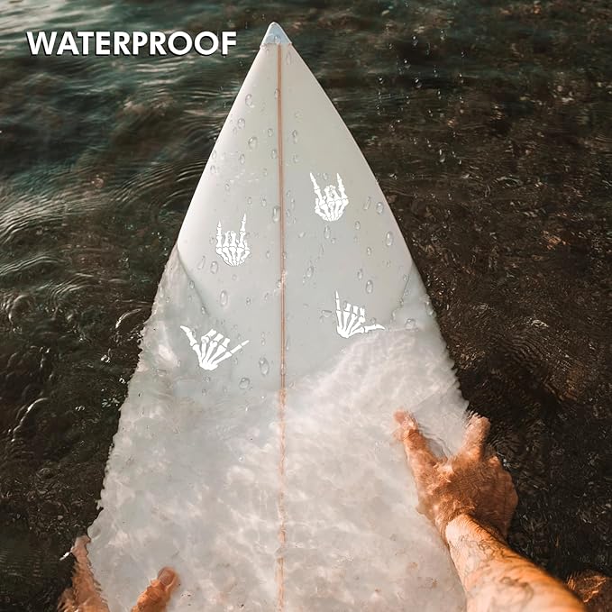 (4PCs) Skeleton Hand Decal Set White Vinyl Stickers Waterproof Durable Easy to Apply Rock On Hang Loose Skeleton Hand Car Truck Bumper Laptop Window Decoration 3 Inches (White)