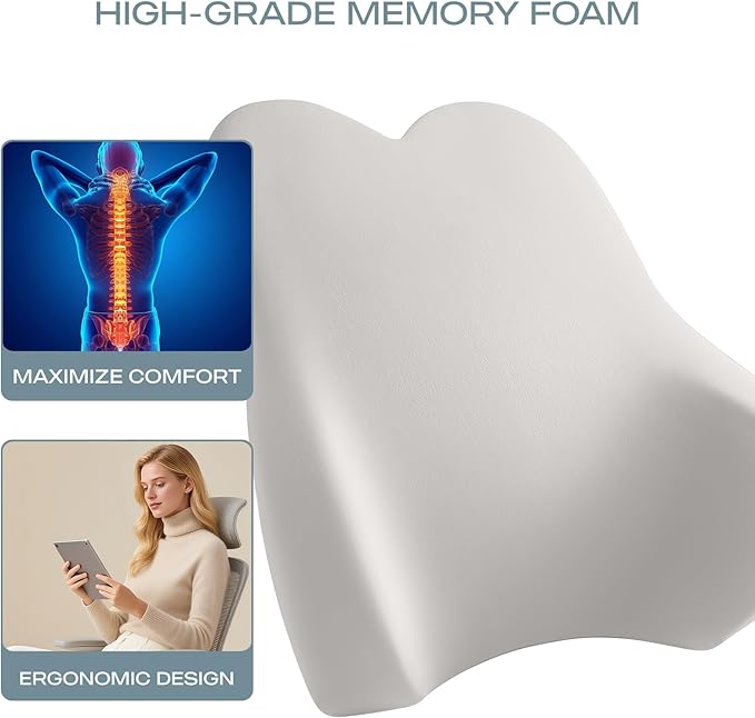 Skechers Air-Cooled & Memory Foam Lumbar Pillow,Lumbar Support Pillow for Office,Chair Lower Back Pain Relief Lumbar Pillow,Ergonomic Design Back Support Pillow for Office Chair,Car,Home,Travel,Black