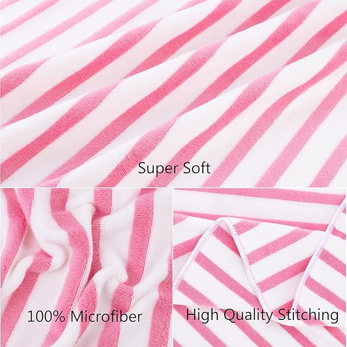 JML Microfiber Beach Towels, Bath Towel Set (4 Pack, 27" x 55") - Extra Large, Soft, Absorbent, Fast Drying, Multipurpose for Hair, Bathroom, Swimming, Fitness, Sport, Yoga -Stripe Pink