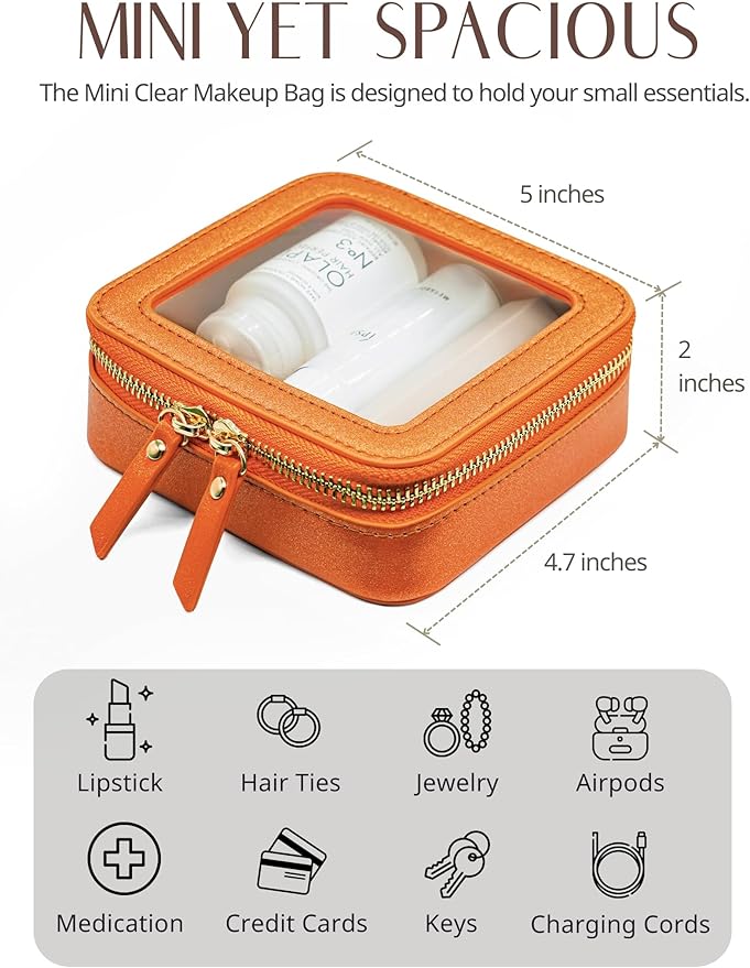 Popvibe Clear Makeup Bag Travel Cosmetic Case Transparent Toiletry Bag with Zipper, Portable Make Up Organizer Traveling Compact Car Bag for Essentials