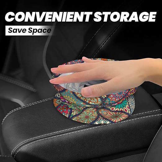 Car Trash Bag Vintage Mandala Floral Waterproof Trash Small Car Can Portable Collapsible Car Garbage Can Hanging for Back Seat Floor or Hanging Headrest Car Decor Road Trip Essentials
