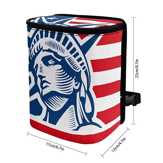 1.2 Gallons Car Garbage Can, Statue of Liberty Car Trash Can Front Seat, Adjustable Hanging for Tail of Console/Back of Seat, Odor-Free with Zipper Leak-Proof Design, Mini Size for Convenience