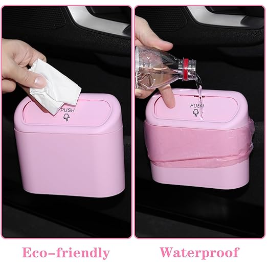 Car Trash Can Bin with Lid - Universal Vehicle Mini Leakproof Garbage Can Bin with 20pcs Trash Bags Can Organizer Storage for Front Back Seat Accessories for Auto Office Bedroom Home(Pink)