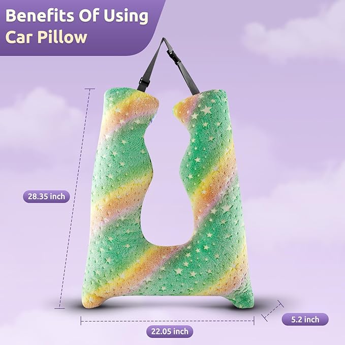 Car Pillow for Kids, Travel Pillow with Adjustable Strap, U-Shaped Pillow for Adults and Children to Support Head and Body Road Trip Essentials (Green)