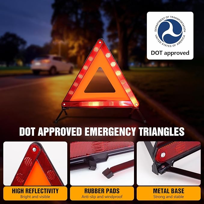 XOOL Triple Warning Triangle Emergency Warning Triangle Reflector Safety Triangle Kit Suitable for Roadside Emergencies, 3-Pack