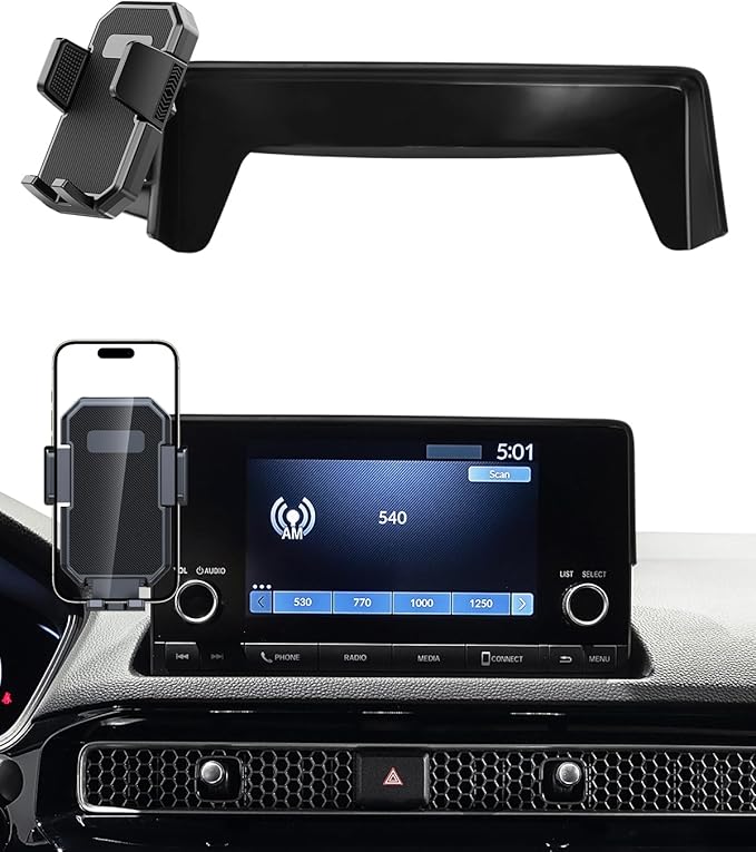 PZK Car Phone Mount for Honda Civic 2022 2023 2024 2025 2026 Accessories 11th Gen Civic 7/9-Inch Screen 360° Rotation Auto Lock Car Phone Holder with Storage Box Not Affect Air Vent Phone Cradles
