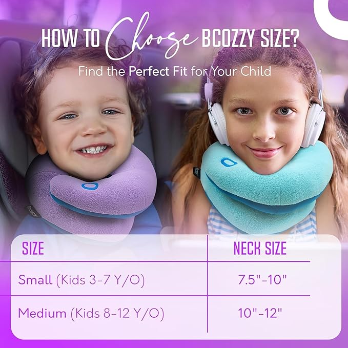 BCOZZY Kids Travel Neck Pillow (3-7 Y/O)- Patented Soft Toddler Pillow for Head & Chin Support in Car Seat, Airplane, and Road Trip Sleeping. Adjustable Size. Fully Washable. Carry Bag. Small, Pink