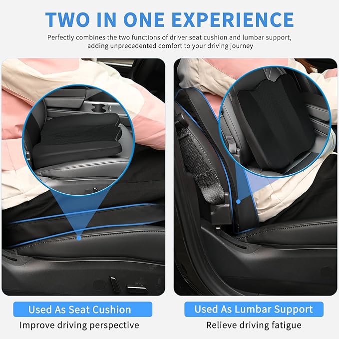 Nilight Car Seat Cushion Black Leather Breathable Mesh Splicing Cushion Memory Foam Suitable for Daily Life Driving Relieves Sciatica and Tialbone Pain Improves Drive Visibility