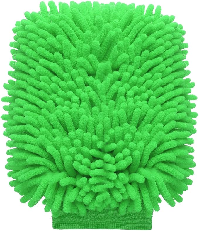 HARFINGTON Chenille Microfiber Car Wash Mitts 9" x 5.5" Scratch Free Wash Gloves Absorbent Double Sided Plush Cleaning Drying Mitts for Car Washing Home Clean Green