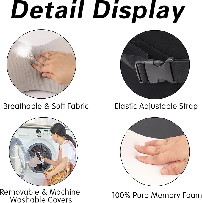 SPRFUFLY Cozy Car Headrest Pillow, Car Pillow for Driving with Adjustable Strap, Breathable Removable Cover & Ergonomic Design - Softness Travel Car Neck Pillow(Moonlight Silver, 1PC)