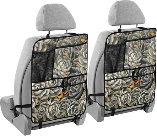 1 Pack Backseat Car Organizer with Storage Pockets Seat Back Organizers for Kids Kick Mats Backseat Protector Automotive Succulents Pattern