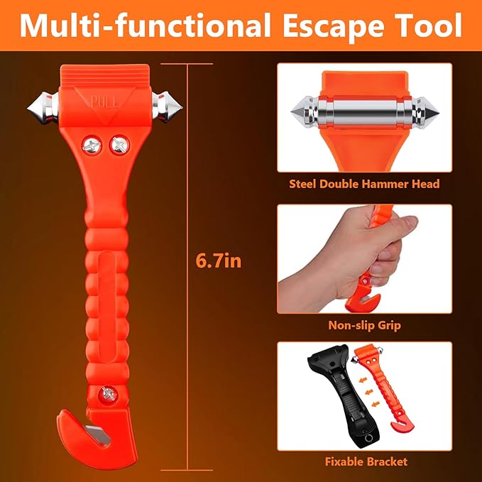 Car Window Breaker Hammer and Seat Belt Cutter 2-in-1, Emergency Escape Tool, Safety Glass Breaker, Automotive Safety Essentials and Accessories, 3 Packs