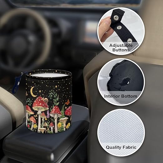 Mushroom Starry Sky Collapsible Floral Trash Can - Accessories for Cars, Camping & Family Gatherings, Easy to Clean