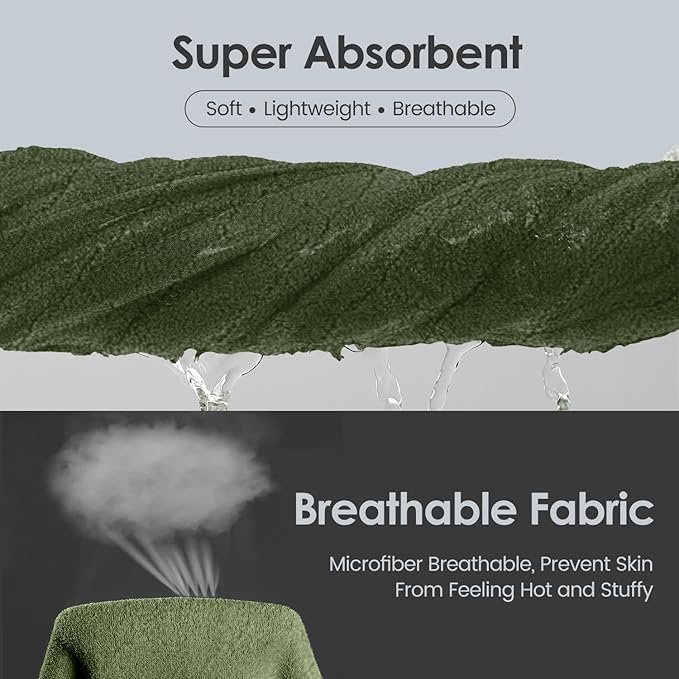 JML Pack of 4 Bath Towels, 30"x60", Large Microfiber Towel Set, Ultra Soft, Super Absorbent, Fast Drying, Perfect for Sauna, Shower, Pool, Sport, Travel, Fitness, SPA,Yoga, Coral Fleece-Olive-Green