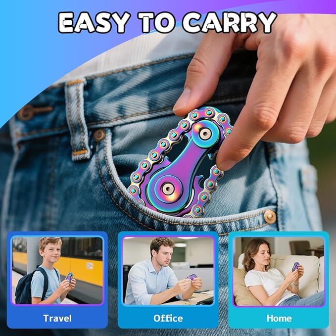 Metal Bike Chain Gear Fidget Spinner for Adults Kids, Sprocket Fidgets Chain Toys,EDC Novelty Stress Relief Toys, Cool Birthday Present for Boy Man