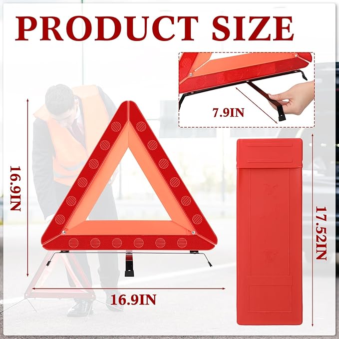 Kanayu Warning Safety Triangles for Vehicles Foldable Roadside Emergency Kit Emergency Reflective Triangles with Base and Carrying Case for Cars Trucks Breakdown(24 Pack)