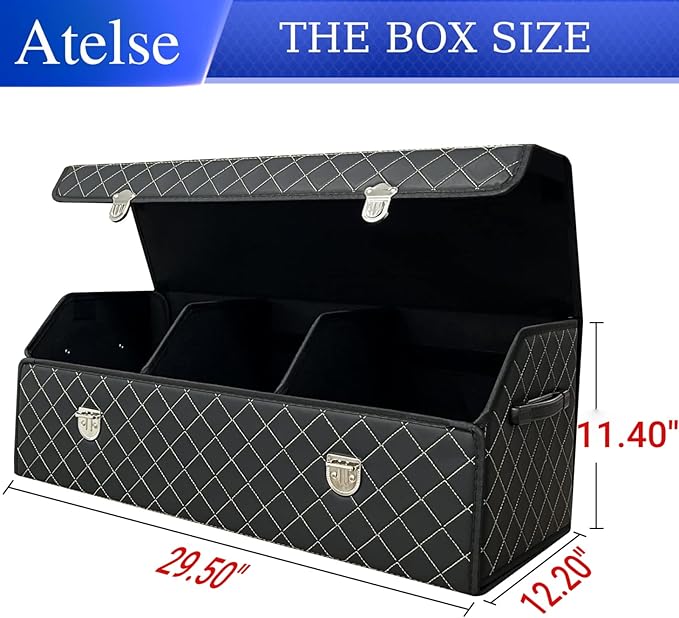 Trunk Organizer for SUV, Car Organizer Trunk Leather Storage, Cargo Storage Automotive Consoles Organizers-Multi-Compartment Adjustable Auto Grocery Storage Box