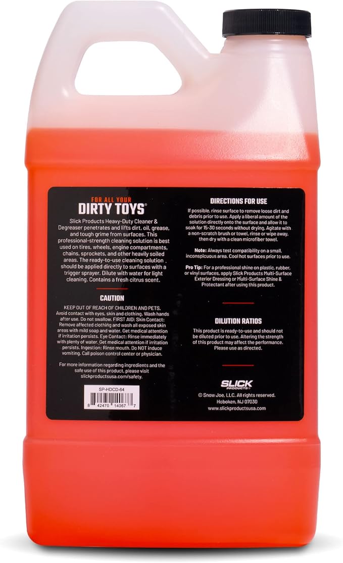 Slick Products Heavy-Duty Cleaner & Degreaser – Professional Strength Citrus Formula for Tires, Wheels, Engines, Chains & Tough Grime – Ready to Use or Dilute, 64 oz