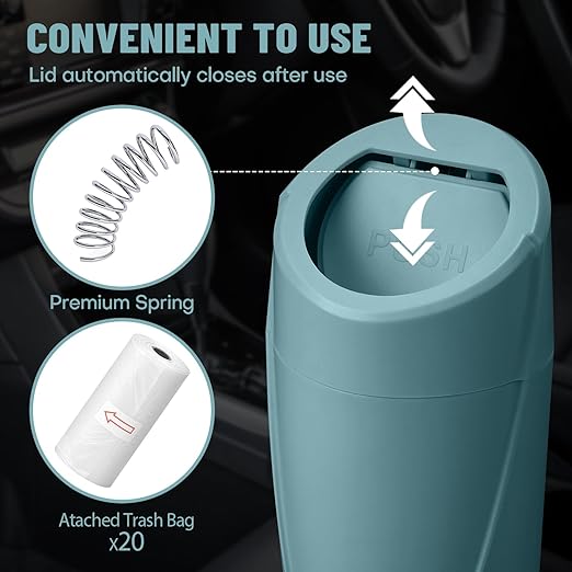 Car Trash Can Bin with Lid - Car Garbage Can Cup Holder - Dark Green Mini Leakproof Vehicle Trash Garbage Can Bin with 20pcs Trash Bags-Car Organizers and Storage for Front Back Seat Accessories