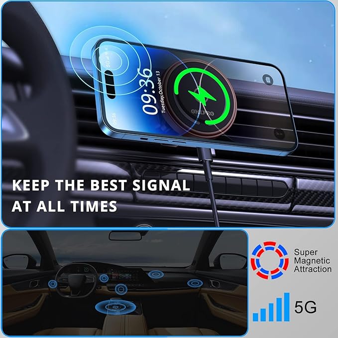 OHLPRO for Magsafe Car Mount Charger for iPhone 17 Pro Max, Dashboard Magsafe Car Phone Holder for 16 15 14 13 12 Pro/Pro Max/Plus/Mini,15W Fast Charging Vent Mount, Super Fashion & Hands Free, Red