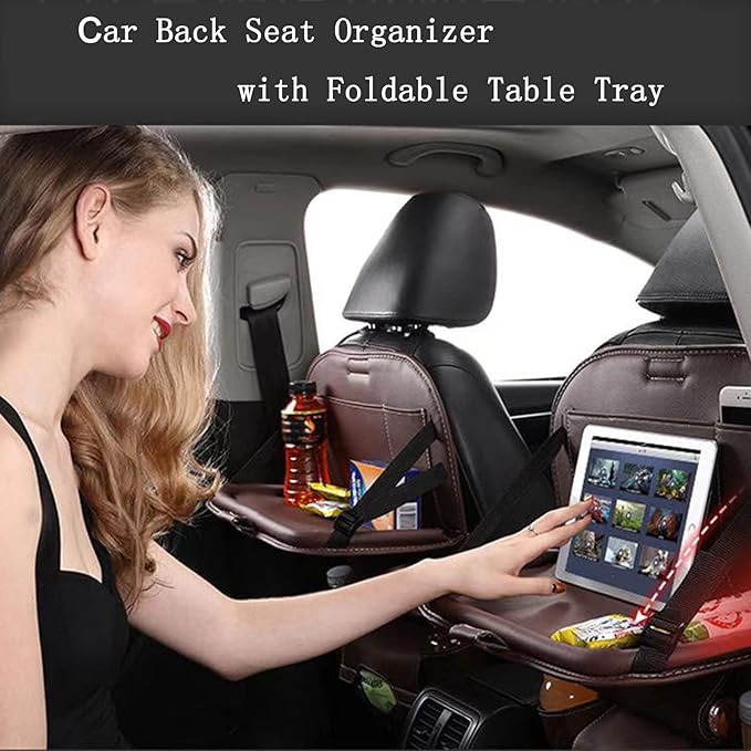 Backseat Car Organizer, Car Back Seat Organizers and Storage with Tablet Holder Kick Mats Back Seat Protectors for Kids with Foldable Tablet Tray Travel Accessories