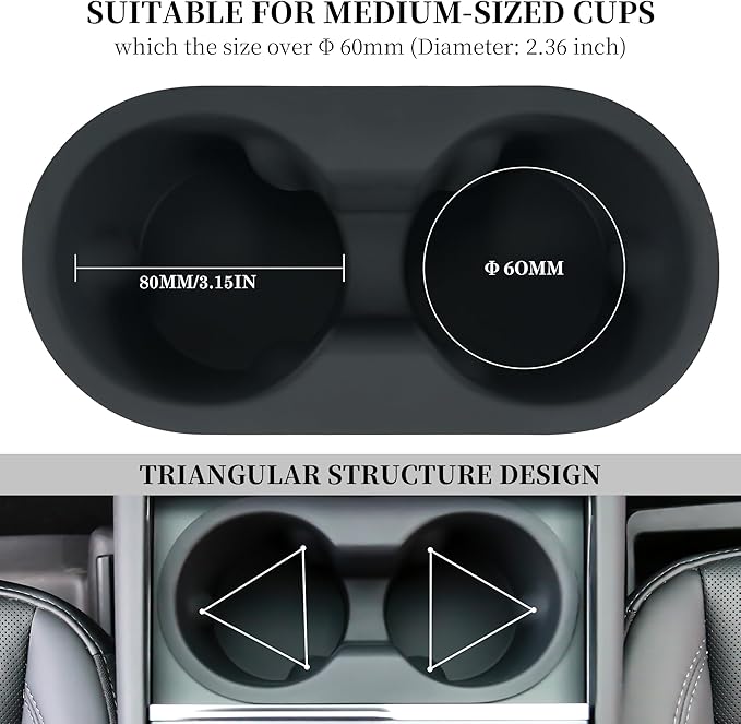 Cup Holder for Tesla Model Y Juniper 2026 2025/Model 3 Highland 2024 2025 2026 - Center Console Cup Holder Insert Removable & Washable Interior Accessories for Tesla Model Y/3