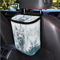 1.2 Gallons Car Trash Can for Women, White Tiger Auto Trash Can for Car, Adjustable Hanging for Tail of Console/Back of Seat, Odor-Free with Zipper Leak-Proof Lid Design, Small and Convenient