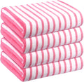 JML Microfiber Beach Towels, Bath Towel Set (4 Pack, 27" x 55") - Extra Large, Soft, Absorbent, Fast Drying, Multipurpose for Hair, Bathroom, Swimming, Fitness, Sport, Yoga -Stripe Pink