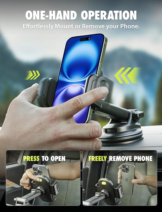 Bracketron TripGrip 2.0 Phone Holders for Your Car – Telescopic 3.5″–6.5″ Arm, Suction Cup with Lock-Lever, 360° Rotation - Support for Dashboard & Windshield Mount