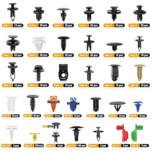 GOOACC 975Pcs Car Push Retainer Clips & Auto Fasteners Assortment 33 Most Popular Sizes Bumper Fender Rivets with Cable Ties Remover for Ford GM Toyota Honda Chrysler BMW Benz Audi Nissan Mazda Subaru
