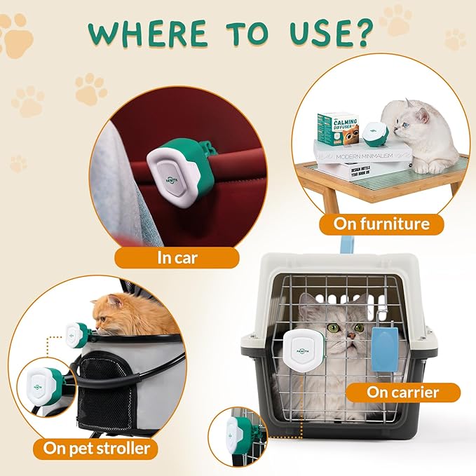 Cat Calming Gel Diffuser for Travel – Pheromone Diffuser for Cats & Kittens to Reduce Anxiety and Stress-Related Behaviors, No Electricity Needed, Long-Lasting Enhanced Calming Aid