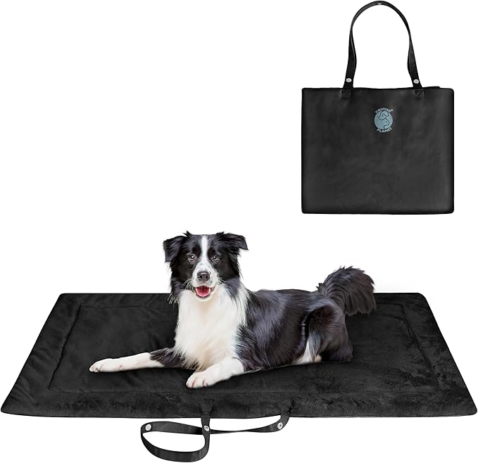 Catalonia Classic Waterproof Dog Mat, Portable Reversible Pet Travel Mat, Pet Cushion Pad with Handle for Small Medium Dogs Cats, Indoor or Outdoor, 50x27.5 inch, Black