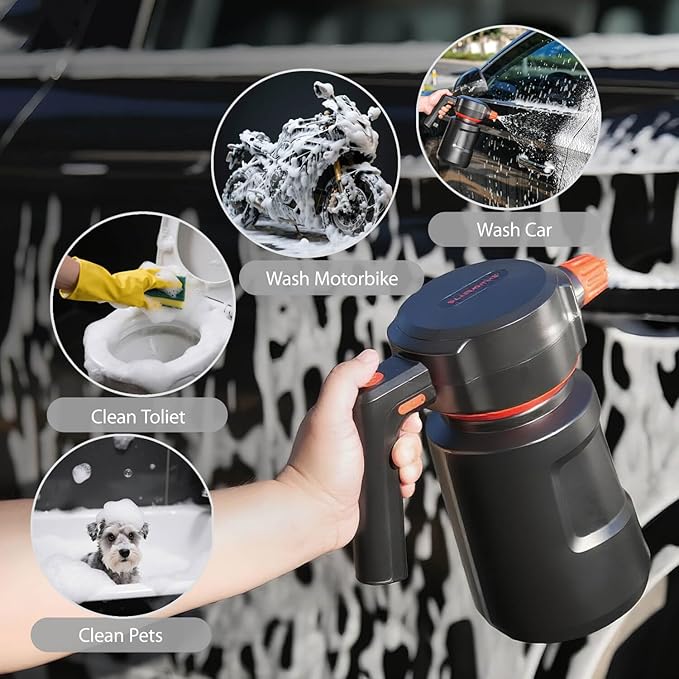 Electric Foam Sprayer - 2L Cordless Battery Powered Pump Sprayer with Smart Protection,Foam Cannon with 150ML Car Wash Soap for Detailing Cleaning