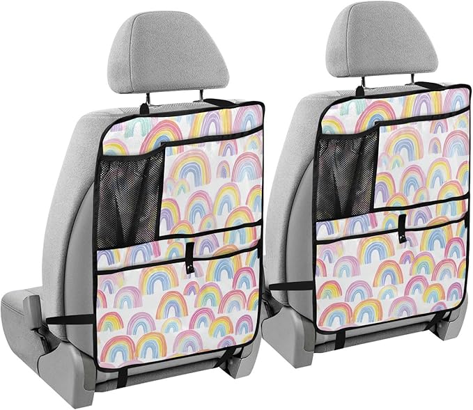1 Pack Back Seat Car Organizer with Storage Pockets Kick Mats Back Seat Protector Hanging Car Organizer Automotive Seat Back Cover Organizers Gradient Cute Rainbows
