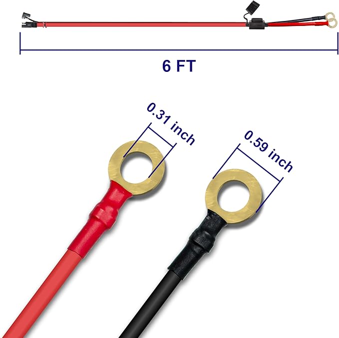 10AWG 6FT Charger Cable, SAE to O Ring Terminal Quick Disconnect Harness, 2 Pin SAE Connectors Extension Cables Cord with 15& 20A Fuse for Car, Motorcycle, Solar Panel