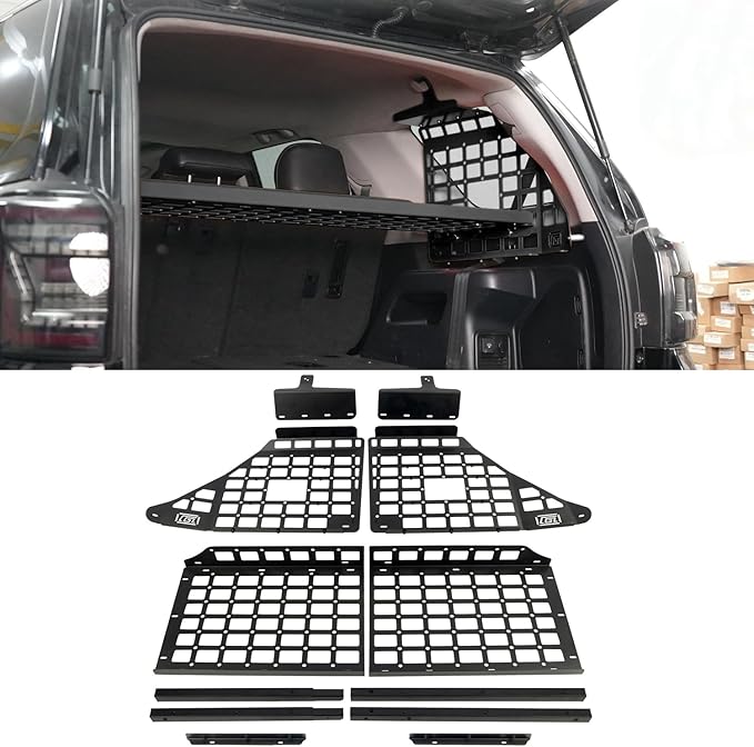 L2R Molle Panel for Toyota 4Runner 2010-2024 Trunk Shelf Cargo Upper Roof Panel Modular Storage Panel Debris Racks Storage Carrier Trunk Organizer Kit Aluminum Alloy 1 Set