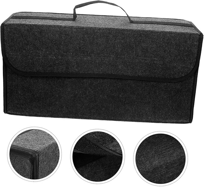 Felt Trunk Storage Bag Foldable Organizer for Car Van Portable Driving Pouch Grey for Groceries Emergency Gear Space Saving Design