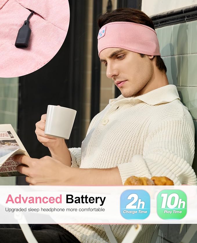 Perytong Sleep Headphones Wireless, Bluetooth Sports Headband Headphones with Ultra-Thin HD Stereo Speakers Perfect for Sleeping,Workout,Jogging,Yoga,Insomnia, Air Travel, Meditation (Bright Pink)