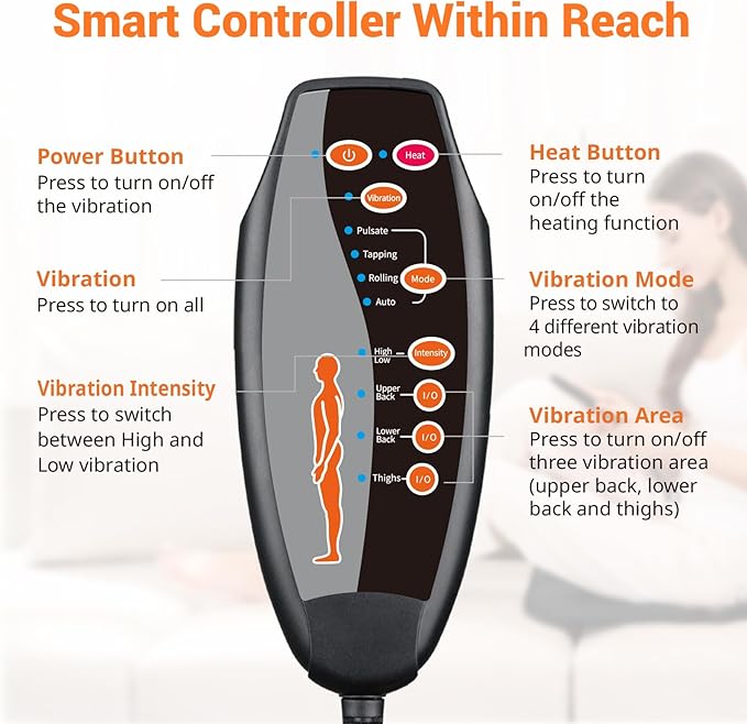 10 Vibrating Massage Nodes Back Massager Chair Pad for Pain Relief Home Office Use